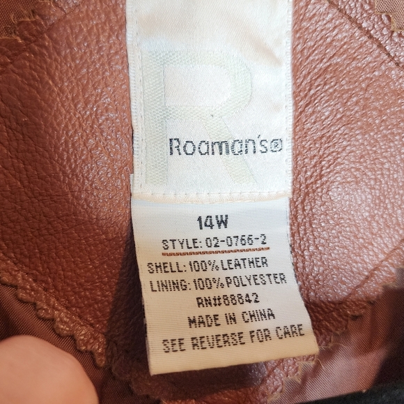 Roaman's 100% Leather Brown Zip Jacket Size 14W - Picture 3 of 16